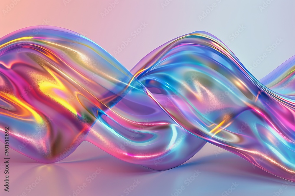 Modern abstract holographic shape featuring neon colors and a glossy, smooth surface Modern abstract holographic shape featuring neon colors and a glossy, smooth surface