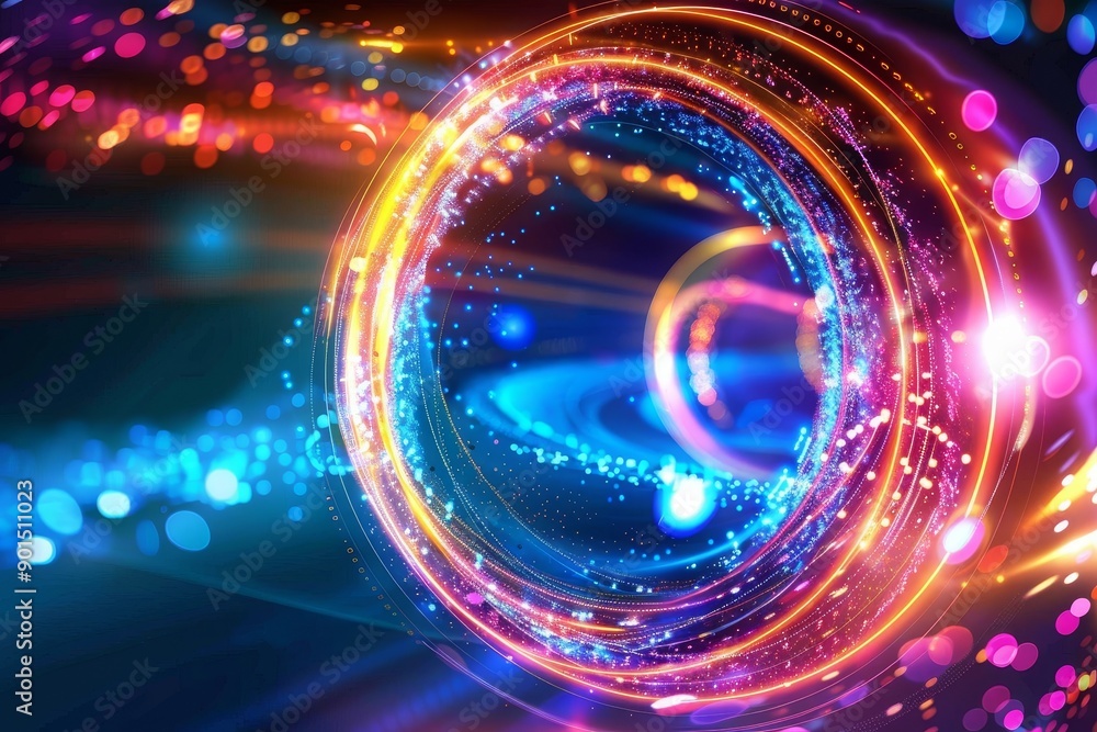 Obraz premium An illustration with a creative technology circle on a dark background. A big data and technology concept rendered in 3D.