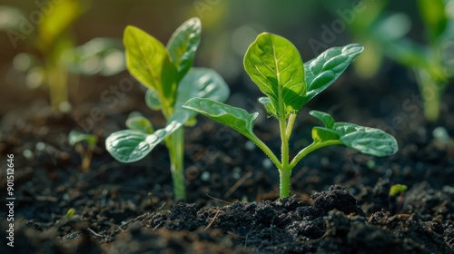 Seedling gardening plant. Seeds sprout in ground