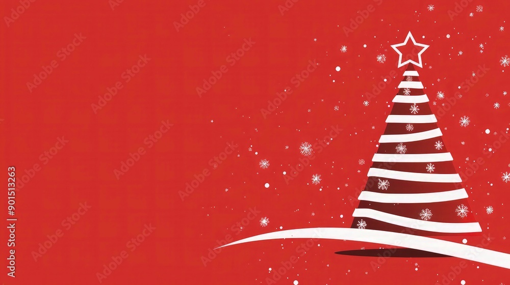 Merry Christmas Beautiful Banner with silver ribbon Christmas tree on red background. Christmas card, Christmas background. Merry Christmas Beautiful Banner with silver ribbon Christmas tree on red background. Christmas card, Christmas background.