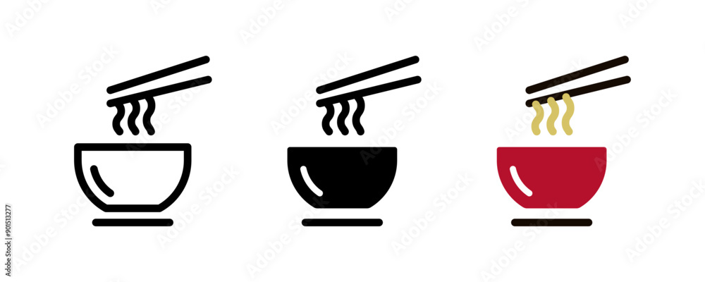 Noodles icon. Wok symbol. Asian food vector illustration. Chinese or Japanese pasta sign. Bowl with chopsticks and noodles pictogram. Noodles icon. Wok symbol. Asian food vector illustration. Chinese or Japanese pasta sign. Bowl with chopsticks and noodles pictogram.