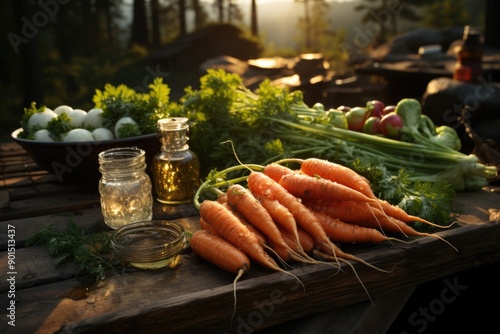 Superior view, carrots, connected, cutting board, generative IA photo