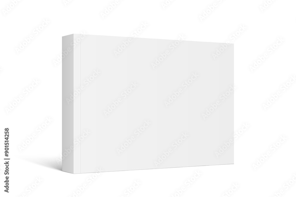 Vector mockup of horizontal standing paperback book with white blank softcover isolated. Book, catalog or magazine mock up on white background. 3d illustration. Diminishing perspective. Vector mockup of horizontal standing paperback book with white blank softcover isolated. Book, catalog or magazine mock up on white background. 3d illustration. Diminishing perspective.