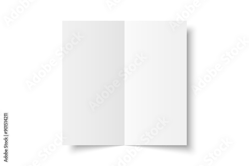 Vector white blank vertical bi fold opened on white background. Bifold, leaflet, brochure, booklet, flyer or invitation card mockup. Mock up front side isolated. 3D illustration