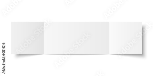 Vector white blank square three panel gate fold opened on white background. Trifold, leaflet, brochure, booklet, flyer or invitation card mockup. Mock up front side isolated.