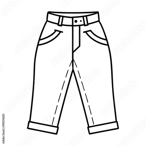 A stylish jean trousers line art vector