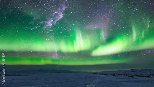 Wallpaper Mural The Aurora Borealis dances above the tundra painting the night sky in shades of green and purple. Torontodigital.ca