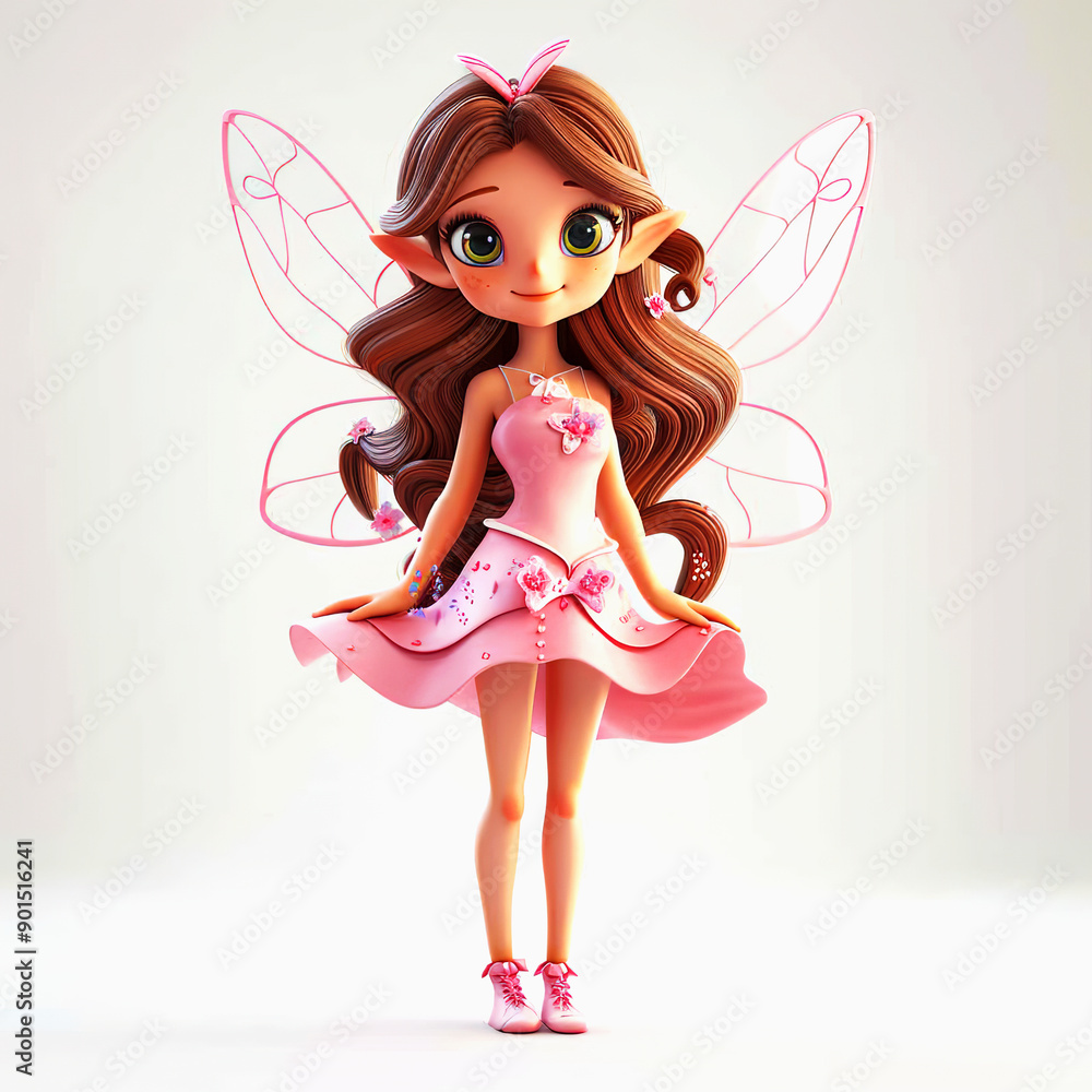 A Cartoon Fairy With Pink Wings and Dress A Cartoon Fairy With Pink Wings and Dress