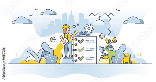 Work safety regulations and worker security protection policy outline concept, transparent background. Construction site rules and standard caution regulation document.