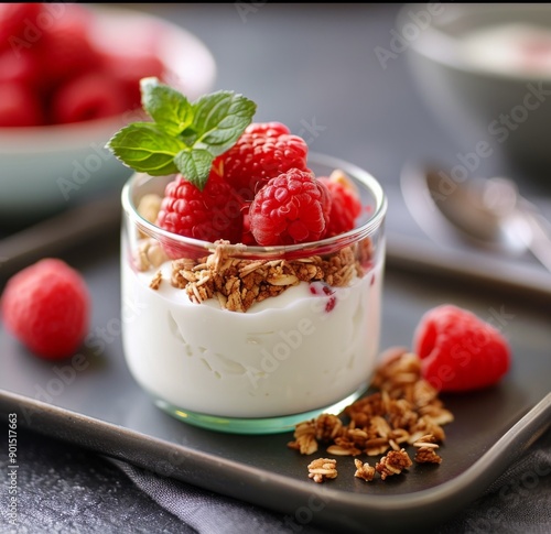 Yogurt With Granola and Raspberries