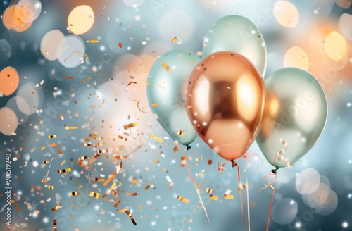 Gold And White Balloons With Confetti