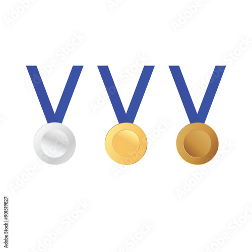Olympics medals gold, silver , bronze with ribbons