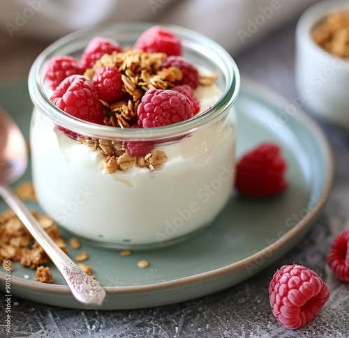 Yogurt With Granola and Raspberries