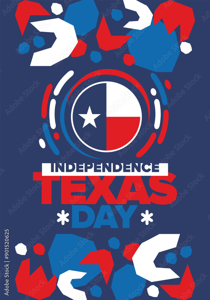 Naklejka premium Texas Independence Day. Texas flag. Lone star flag. Freedom holiday in Unites States, celebrated annual in March. Patriotic vector poster. Creative illustration
