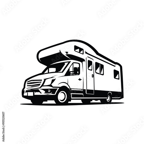 Campervan RV motor home monochrome vector art isolated.