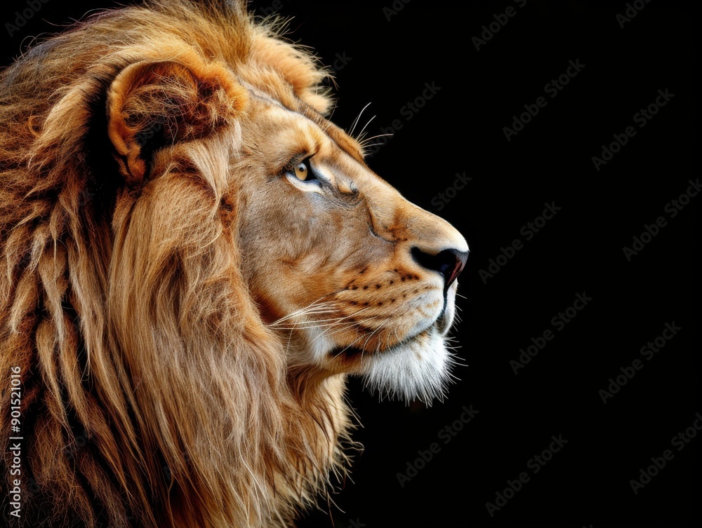 Lion King Portrait: Majestic Male Lion Head Isolated on Black Background Lion King Portrait: Majestic Male Lion Head Isolated on Black Background