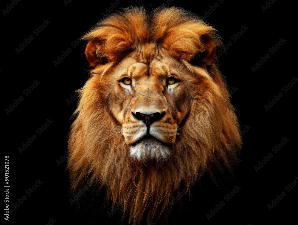 Lion King Portrait: Majestic Male Lion Isolated on Black Background Lion King Portrait: Majestic Male Lion Isolated on Black Background