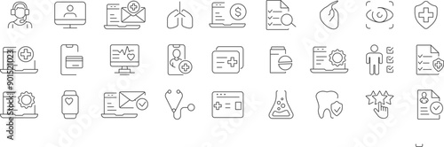 Set of outline icons about pharmacy, medicine. Simple symbols with black color contour. Vector illustration