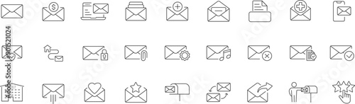 Mailing icons collection. Mail, email, mailbox, letter, receive, send, post office, envelope symbols etc. Vector illustration