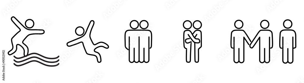 Set of people line icons. Person jumping, dancing. Vector illustrations. Set of people line icons. Person jumping, dancing. Vector illustrations.