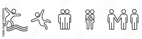 Set of people line icons. Person jumping, dancing. Vector illustrations.