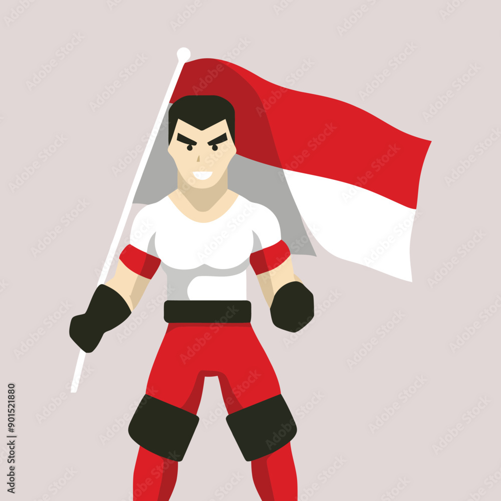 Cartoon of a man with patriotic spirit carrying the Indonesian flag Cartoon of a man with patriotic spirit carrying the Indonesian flag