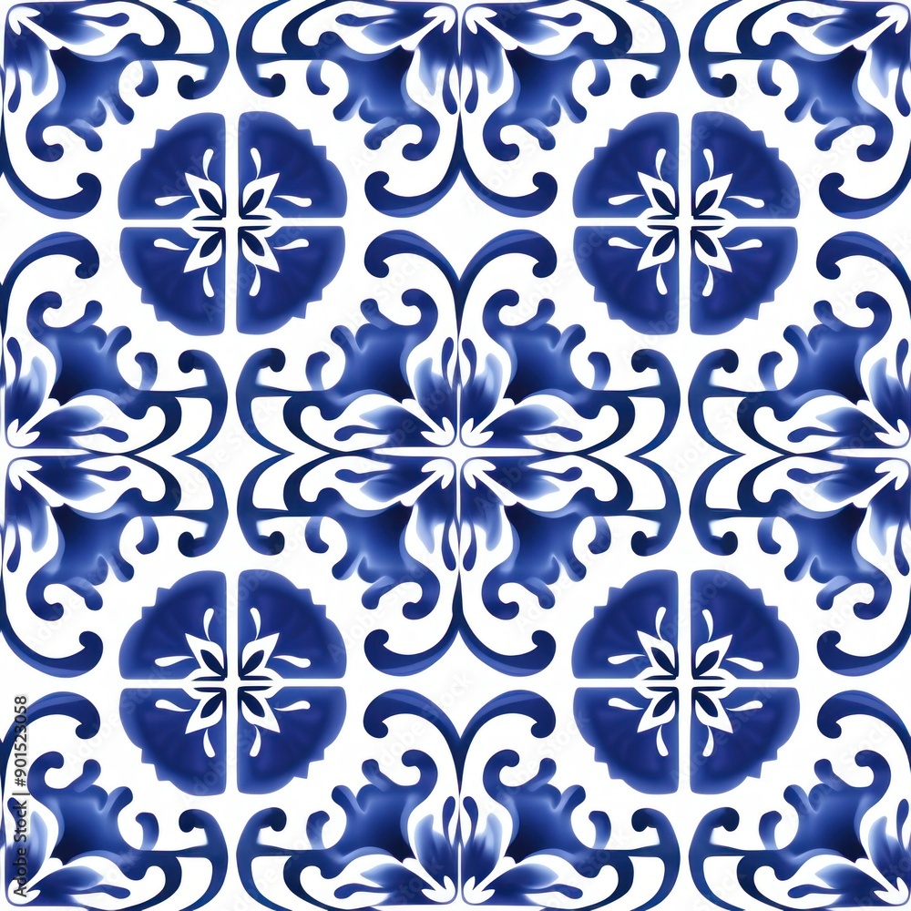 Fototapeta premium Tile pattern of chinese tea backgrounds blue art.