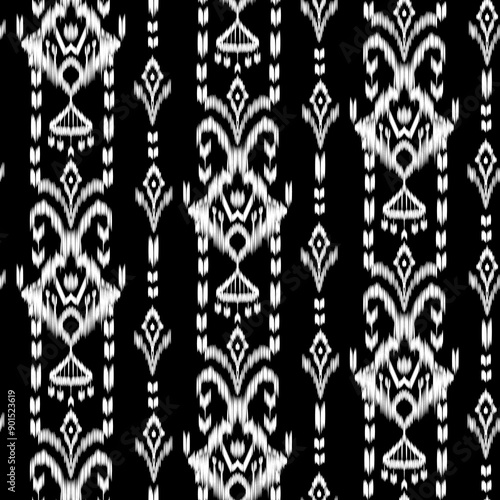 Ikat, Adras - seamless ethnic pattern. Uzbekistan, Tajikistan, Boho, Asia. Vector Illustration for greeting cards, printing for textile design, wallpaper, surface textures