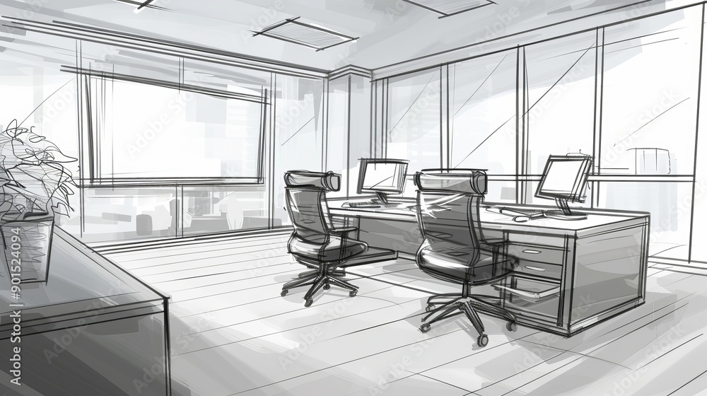 Clean Hand-Drawn Office Sketch Clean Hand-Drawn Office Sketch