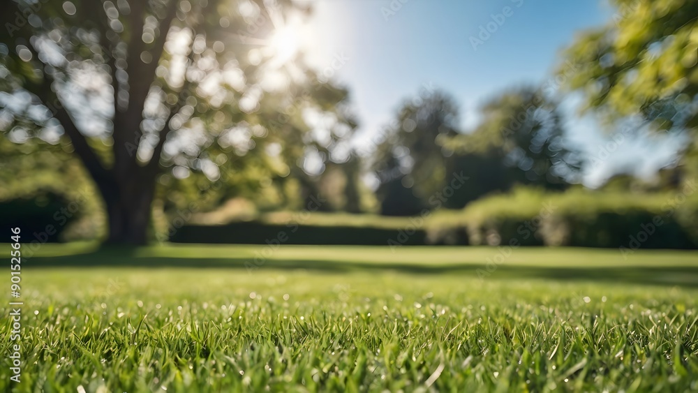 Beautiful summer-spring natural background. Landscape with young lush green grass with against the background of trees in the garden. Beautiful summer-spring natural background. Landscape with young lush green grass with against the background of trees in the garden.
