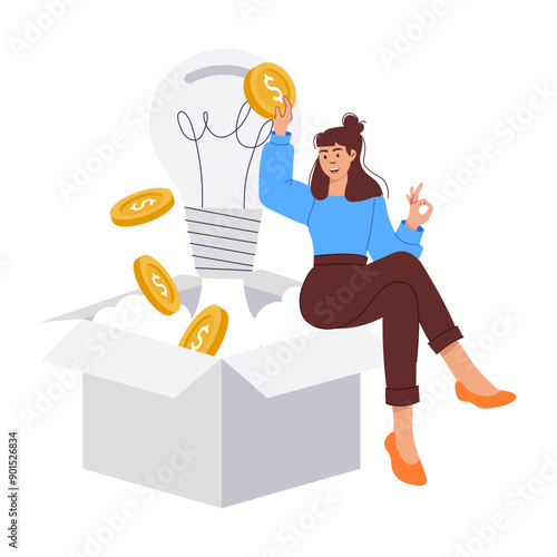 Girls with funding idea, flat illustration 

