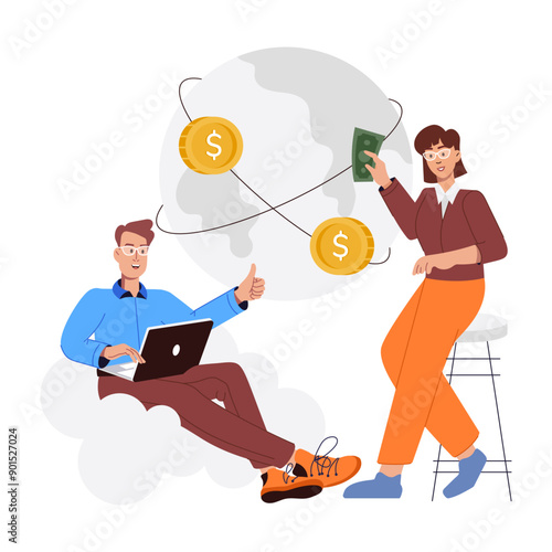 People doing global finance, flat illustration 

