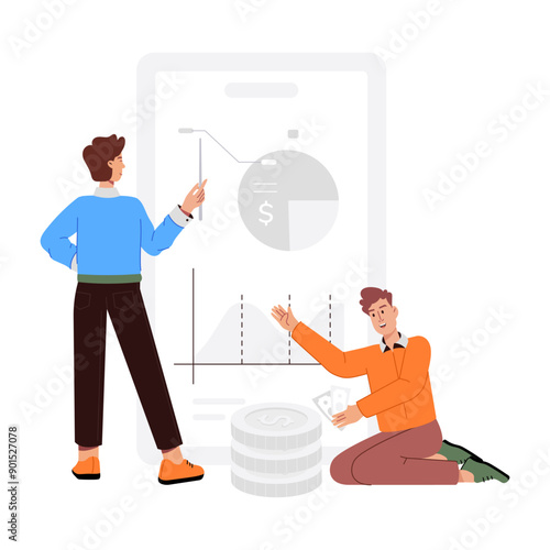 A flat character illustration of financial analysis 

