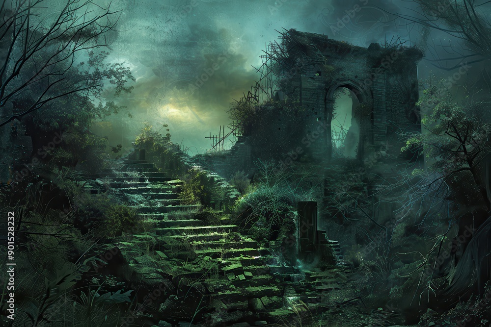 Ancient overgrown ruins of a forgotten civilization consumed by nature Ancient overgrown ruins of a forgotten civilization consumed by nature