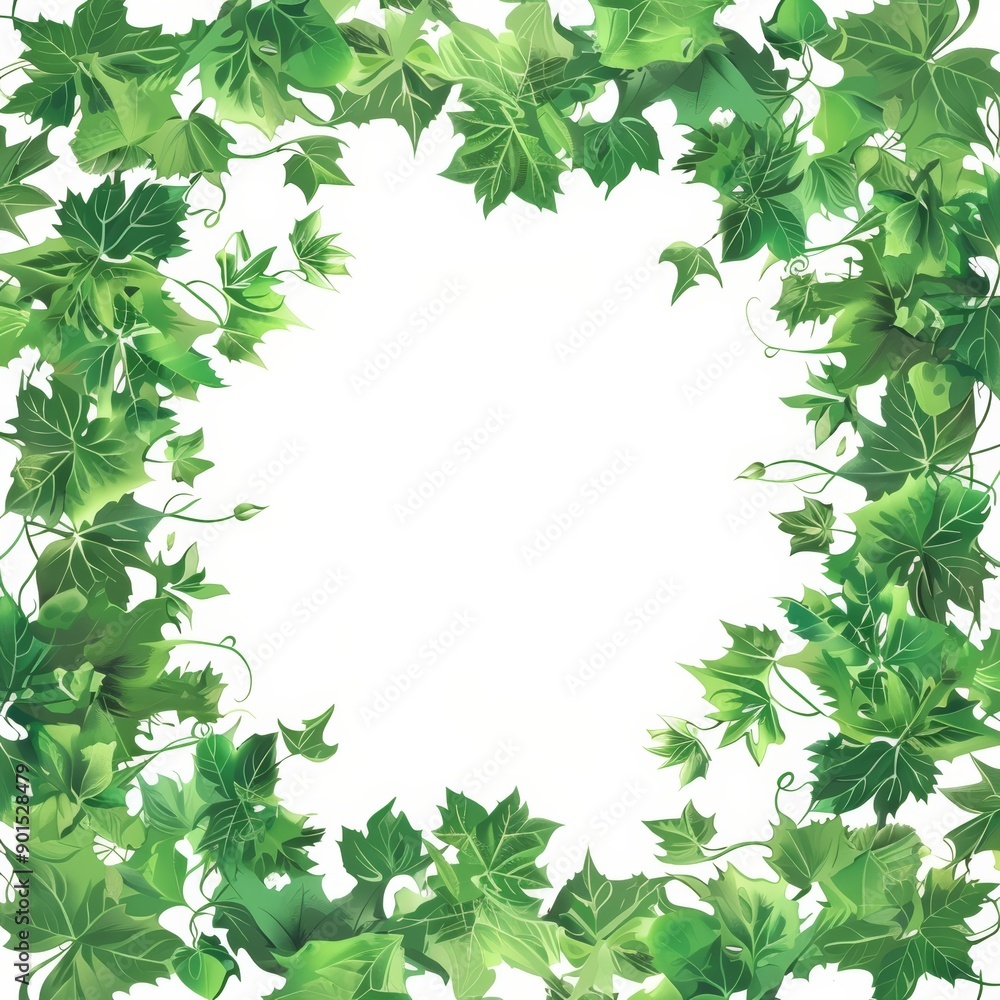 Square wreath of green ivy creeper plant isolated on white background. Frame design element with hedera vine. Natural illustration of decorative ivy foliage border. Square wreath of green ivy creeper plant isolated on white background. Frame design element with hedera vine. Natural illustration of decorative ivy foliage border.