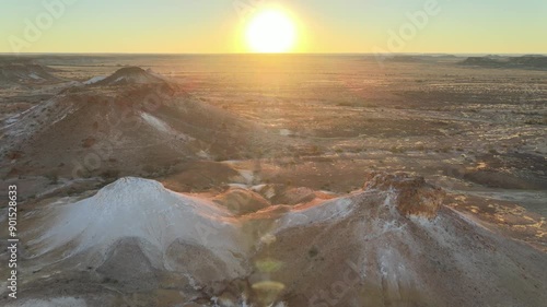 Flying over surreal landscape of Breakaways Conservation Park, South Australia