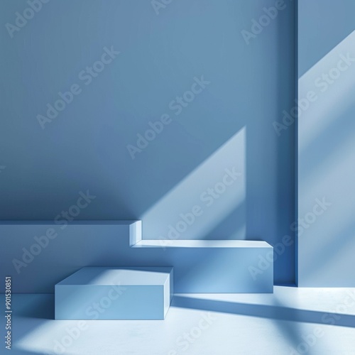 Wallpaper Mural Abstract geometry studio scene with shadow and light. Blue background for luxury product Torontodigital.ca