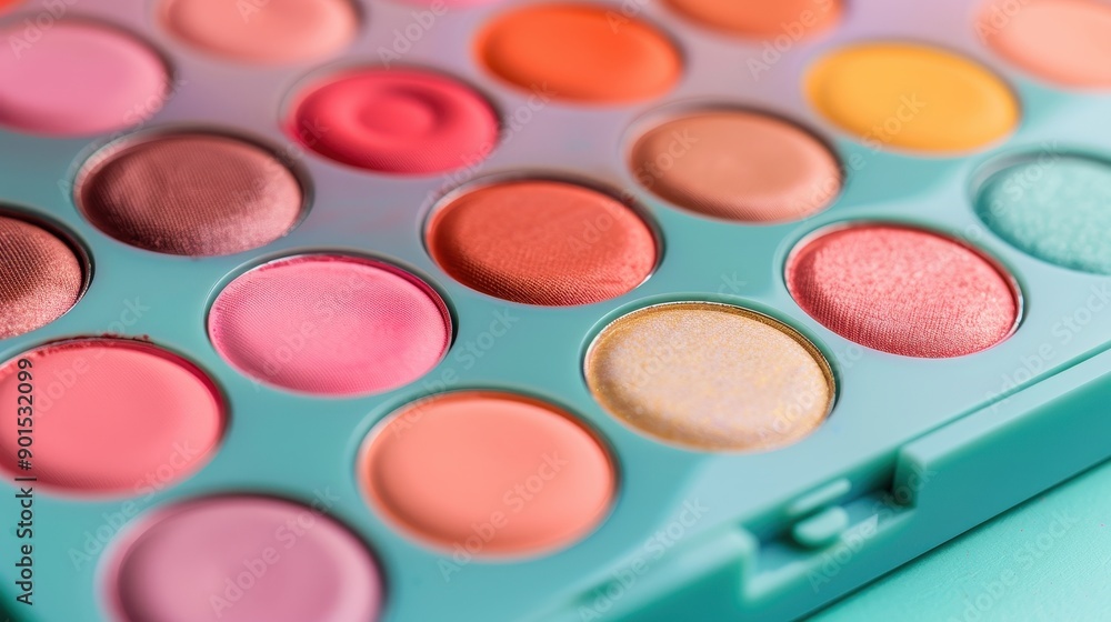 Vibrant makeup palette showcasing a variety of colorful cream blushes and eyeshadows in beautiful pastel shades. Vibrant makeup palette showcasing a variety of colorful cream blushes and eyeshadows in beautiful pastel shades.