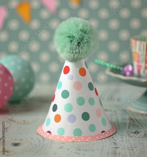 Polka Dot Party Hat With Pom Pom