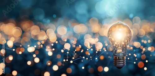 Light Bulb on Blue Bokeh Background