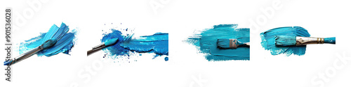 paint brush with Cyan paint on white surface, in the style of vibrant murals, minimalist illustrator, bold colors, site-specific, creative commons attribution photo