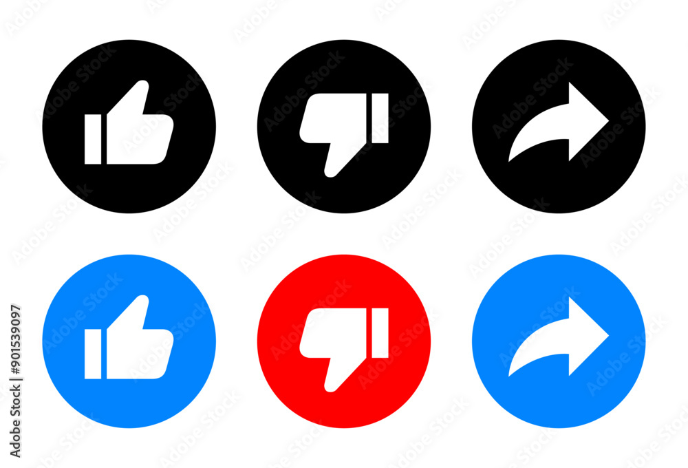 Like, dislike, and share icon in flat design. Social media elements Like, dislike, and share icon in flat design. Social media elements