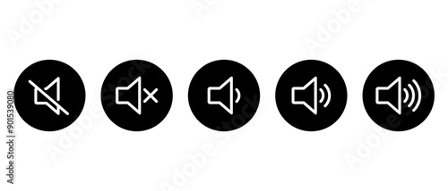 Speaker volume level icon set on black circle