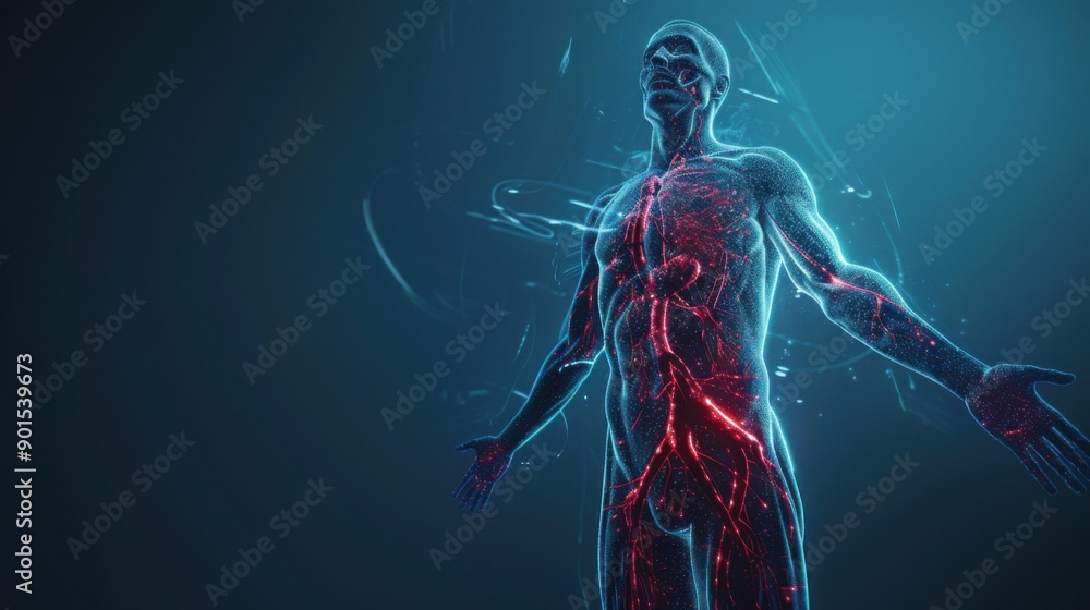 Isolated 3D hologram of human venous system. Isolated 3D hologram of human venous system.