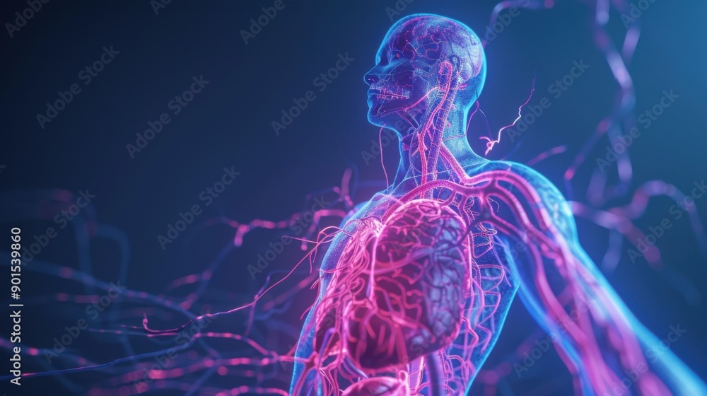 Isolated 3D hologram of human venous system. Isolated 3D hologram of human venous system.