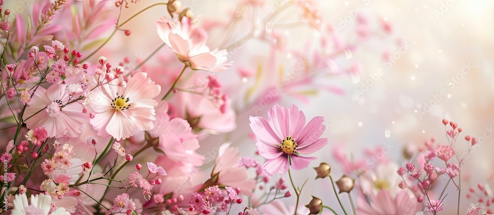Pink floral decoration with a soft, spring or summer theme for cards, banners, or backgrounds, featuring a nature-inspired design with available copy space image. Pink floral decoration with a soft, spring or summer theme for cards, banners, or backgrounds, featuring a nature-inspired design with available copy space image.