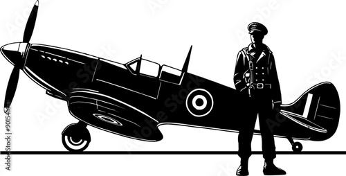 Pilot world war two with fighter plane vector illustration, fiighter aircraft 
