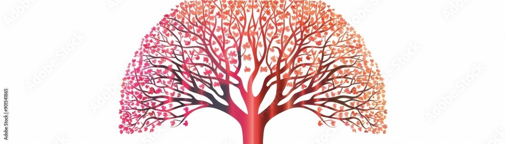 Obraz premium An artistic illustration of a tree with colorful gradient leaves, symbolizing growth and diversity, against a white background.