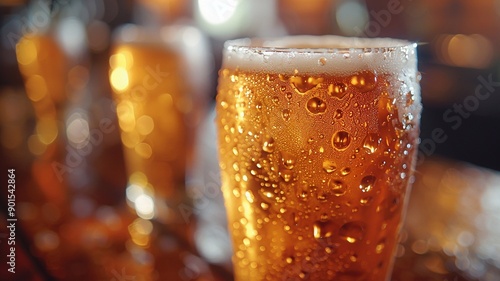 Ice-cold beer in a frosty glass on National American Beer Day photo