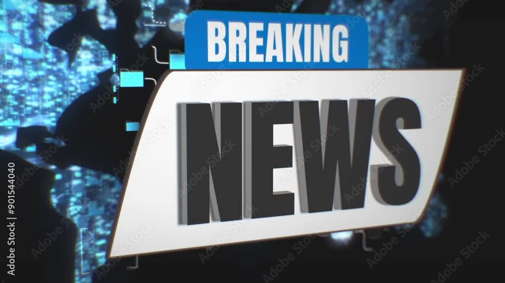Breaking News headline banner logo in front of digital earth map ...